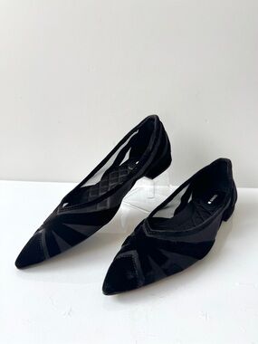 Birdies Goldfinch-15 Black Velvet Mesh Pointed Toe Flats Size 7